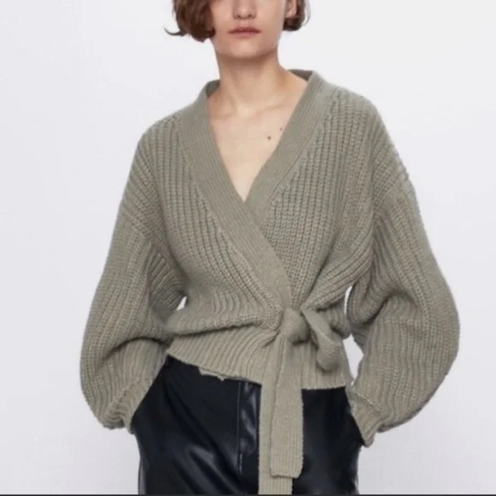 Zara Chunky Wrap Cardigan Sz S  Khaki Green NWOT